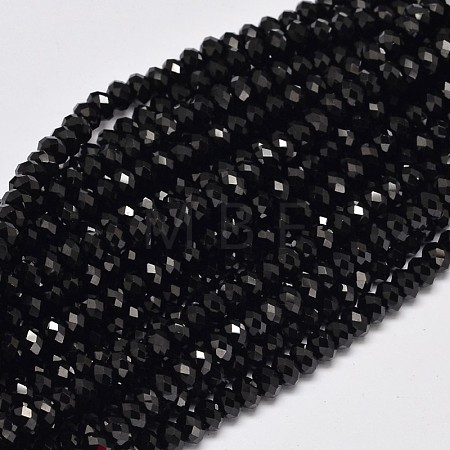 Faceted Rondelle Natural Black Spinel Bead Strands G-F289-42C-1