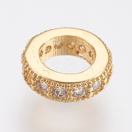 Brass Micro Pave Cubic Zirconia Rondelle European Beads ZIRC-F083-094G-RS-1