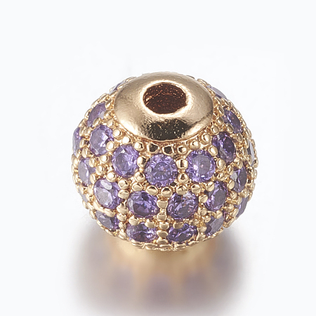 Brass Micro Pave Cubic Zirconia Beads ZIRC-E134-8mm-08G-1