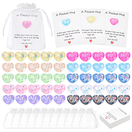 50Pcs 10 Colors Heart Translucent Water Ripple Resin Cabochons DIY-PH0036-55-1