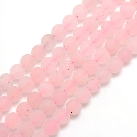Frosted Natural Rose Quartz Round Bead Strands G-M064-4mm-09-1