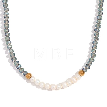 Fashion Natural Freshwater Pearl & Faceted Rondelle Glass Beaded Necklaces for Women AX4759-5-1