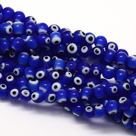 Handmade Evil Eye Lampwork Round Bead Strands LAMP-L055-6mm-06-1