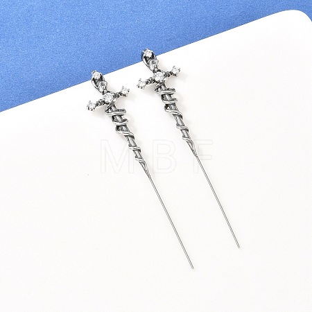 Snake Cross 316 Stainless Steel Micro Pave Clear Cubic Zirconia Ear Wrap Crawler Hook Earrings AJEW-C044-20AS-1