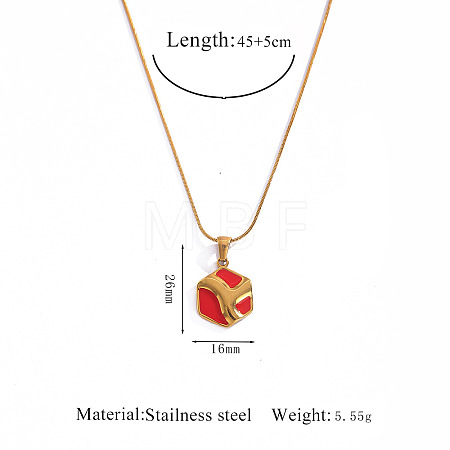 304 Stainless Steel Enamel Red Geometric Pendant Necklaces FS-WGE6FD0-04-1
