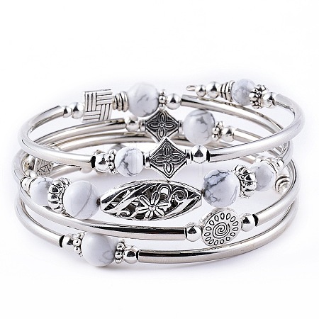 2Sets 2Pcs Bohemian Multi-Layered Natural Howlite Wrap Bracelet Women's Jewelry MV3343-7-1