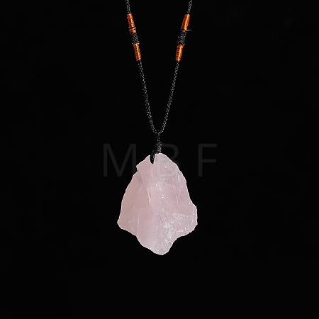 Natural Raw Rose Quartz Nugget Pendant Necklaces PW-WG79580-03-1