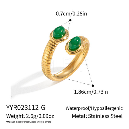 304 Stainless Steel Natural Green Aventurine Cuff Open Rings for Women LG8065-2-1