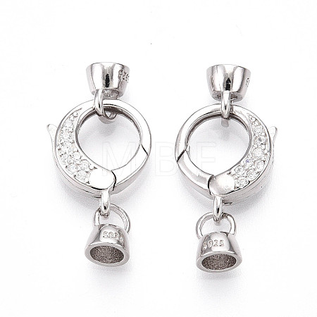 925 Sterling Silver Micro Pave Clear Cubic Zirconia Spring Gate Clasps STER-T008-153P-1