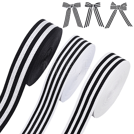 30 Yards 3 Styles Strip Pattern Polyester Ribbons SRIB-PH0001-92-1