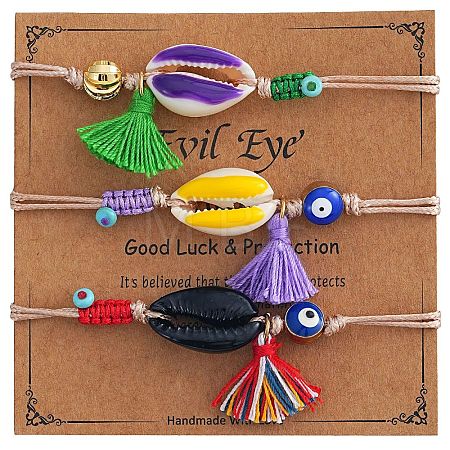 3Pcs Bohemian Cotton Tassels Charm Bracelets EO4555-5-1