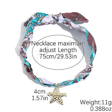 Ocean Alloy Enamel & Rhinestone & Resin & Acrylic Starfish Pendant Printed Cloth Scarf Necklaces for Women FS-WG8696E-18-1