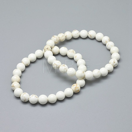 Natural Magnesite Bead Stretch Bracelets BJEW-K212-B-008-1