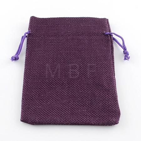 Polyester Imitation Burlap Packing Pouches Drawstring Bags ABAG-R005-9x7-10-1