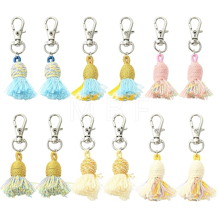 12Pcs 6 Colors Cotton with Polyester Tassel Pendant Decorations HJEW-YW00336-1