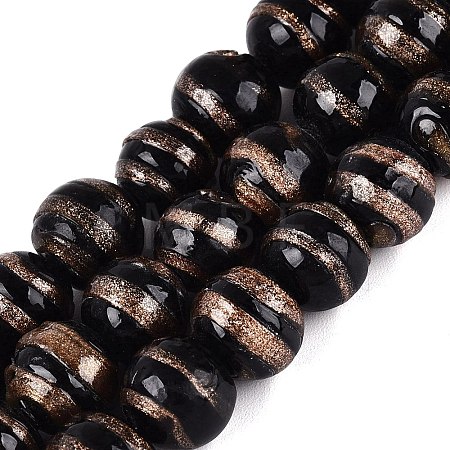 Handmade Gold Sand Lampwork Beads Strands LAMP-Q041-10A-1