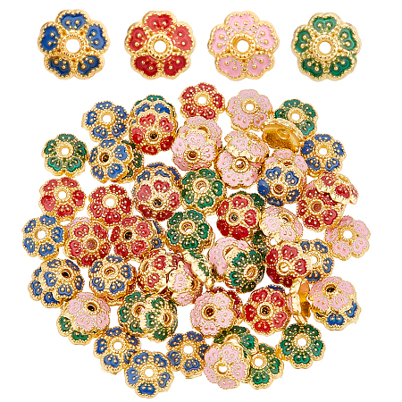 80Pcs 4 Colors Alloy Enamel Bead Caps FIND-DC0001-54-1