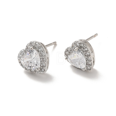 Clear Cubic Zirconia Heart Stud Earrings EJEW-K093-21P-1