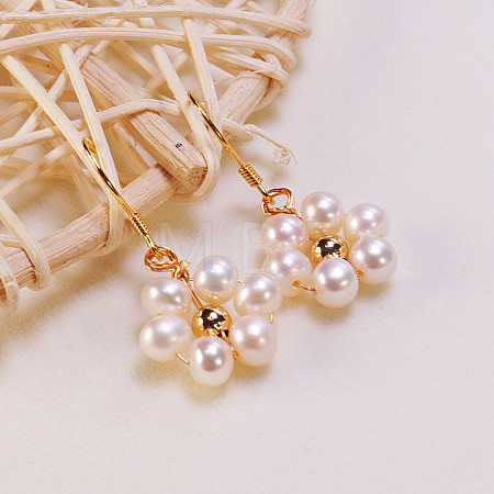 Flower Natural Freshwater Pearl & Brass Dangle Earrings WG1C749-01-1