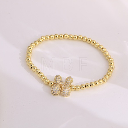 Brass Micro Pave Clear Cubic Zirconia Beaded Stretch Bracelets for Women FS-WGB95F4-11-1