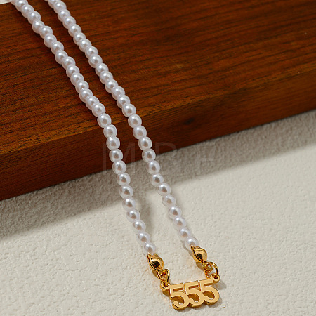 Alloy Number 555 Pendant Resin Imitation Pearl White Round Beaded Necklaces for Women FS-WGE7FDC-05-1