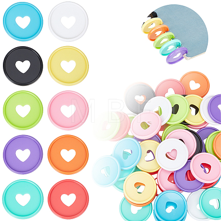 60Pcs 10 Colors Plastic Loose Leaf Ring Round Binder Discs FIND-GF0009-71-1
