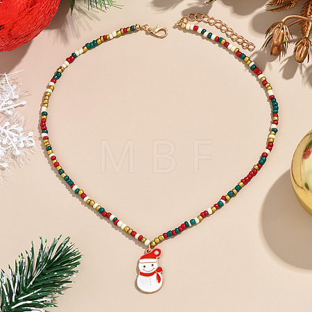 Christmas Alloy Enamel Pendant Colorful Glass Seed Beaded Necklaces FS-WG695D6-03-1