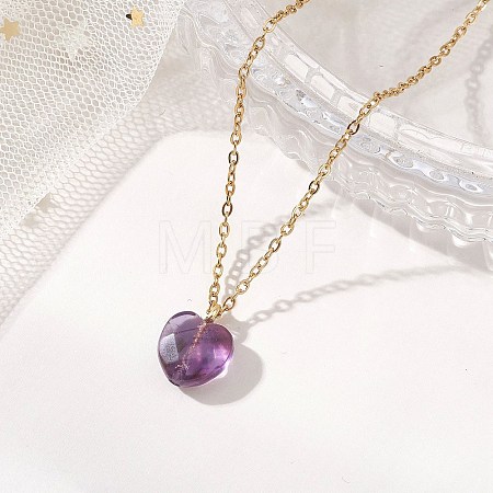 Natural Red Amethyst Heart Pendant 304 Stainless Steel Cable Chain Necklaces for Women NJEW-JN05796-01-1