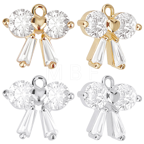 Beebeecraft 12Pcs 2 Colors Brass with Clear Cubic Zirconia Charms ZIRC-BBC0002-64-1