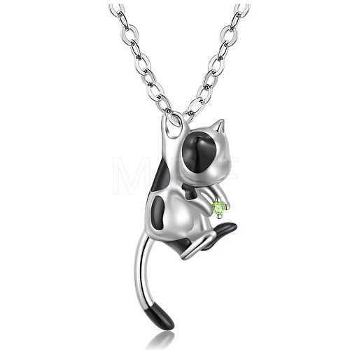 Stainless Steel Rhinestone Cow Cat Urn Ashes Pendant Necklace for Women PW-WG86E74-08-1