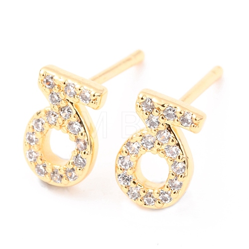 Brass Micro Pave Clear Cubic Zirconia Stud Earrings EJEW-O103-10G-1