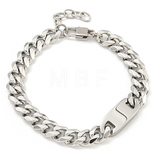 Non-Tarnish 304 Stainless Steel Cuban Link Chain Oval Link Bracelets for Women BJEW-G717-17P-1