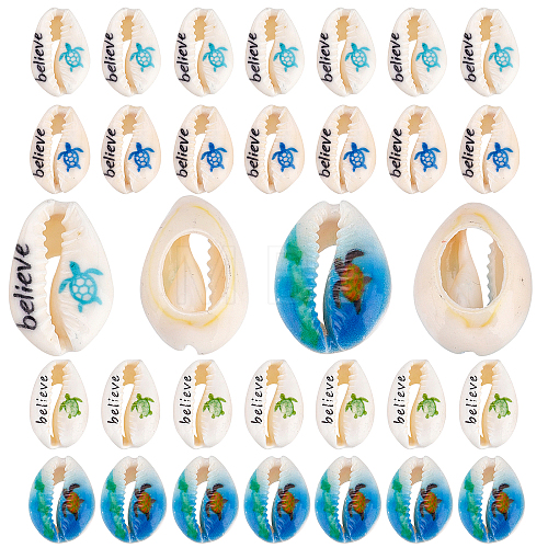 40Pcs 2 Style Printed Cowrie Shell Beads SHEL-SC0001-21-1