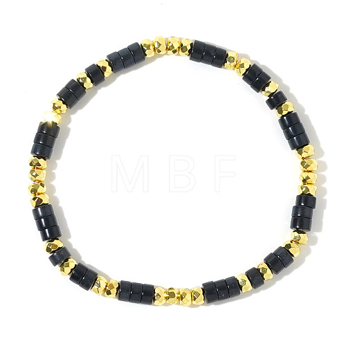 Bohemian Vacation Style Disc Natural Black Obsidian Beaded Stretch Bracelets for Women Men OH4185-1-1