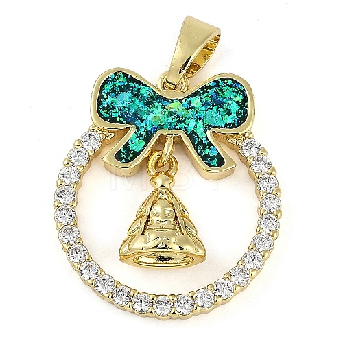 Christmas Theme Rack Plating Brass Micro Pave Cubic Zirconia Pendants KK-U032-14G-02-1