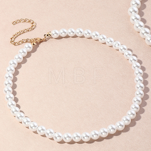 Plastic Imitation Pearl Round Beaded Necklaces for Women WGF0340-12-1