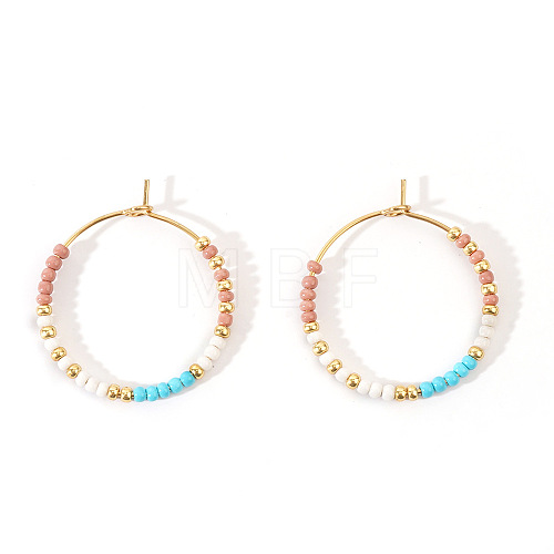 Bohemian Style Handmade Glass Seed Beads Hoop Earrings HV2555-2-1