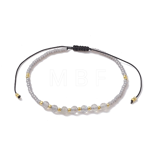 Adjustable Natural Labradorite & Seed Braided Bead Bracelets BJEW-JB10181-04-1