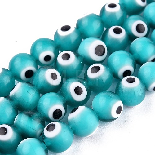 Handmade Evil Eye Lampwork Round Bead Strands X-LAMP-L055-8mm-16-1