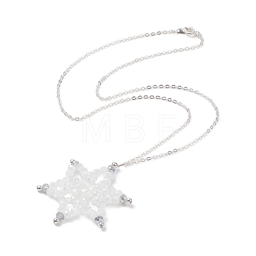 Synthetic Hematite & Glass Beaded Snowflake Pendant Necklace NJEW-JN04272-1