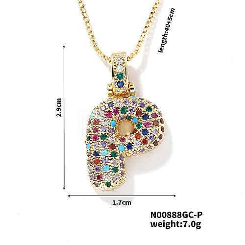 Brass Pave Colorful Cubic Zirconia Letter Pendant Box Chain Necklaces NU0575-16-1