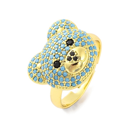 Bear Brass Micro Pave Cubic Zirconia Open Cuff Ring for Women RJEW-U003-22A-G-1