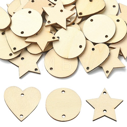 30Pcs 3 Styles Undyed Unfinished Wood Connector Charms WOOD-YW0001-12-1