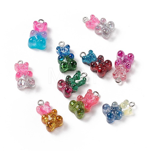 Two Tone Transparent Resin Glitter Pendants RESI-E021-02P-1