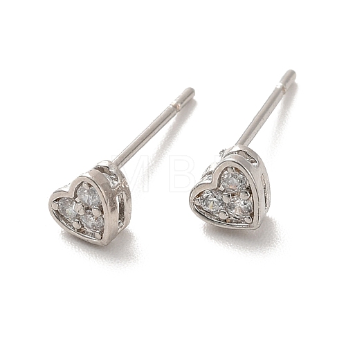 Clear Cubic Zirconia Heart Stud Earrings EJEW-K093-24P-1