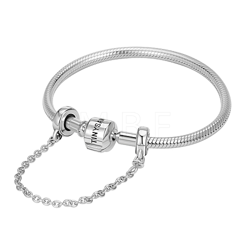 TINYSAND 925 Sterling Silver Common European Bracelet with Safety Chains TS-BS004-S-20-1