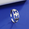 304 Stainless Steel Clover Open Cuff Ring RJEW-F149-04P-5