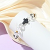 8MM Round Natural Quartz Crystal & Tiger Eye & Dyed Synthetic Turquoise Black Cross Beaded Stretch Bracelets for Women Men BJEW-TA00741-2