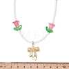 Alloy Bowknot Pendant Tulip Flower Glass Seed Beaded Necklaces for Women NJEW-MZ00148-02-4