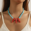 Bohemian Hot Pepper with Synthetic Turquoise Cuboid Beaded Necklaces with Alloy End Chains FS-WG16541-06-2